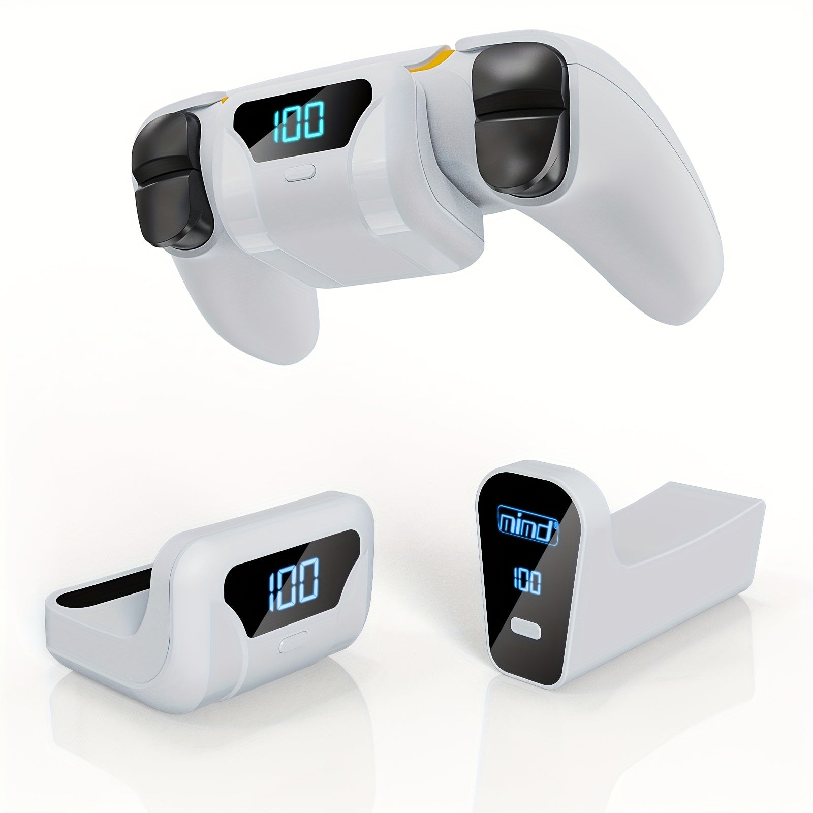 HighPeak P5 ChargeDock white wireless charging station with LED display for PlayStation controller - dual dock design