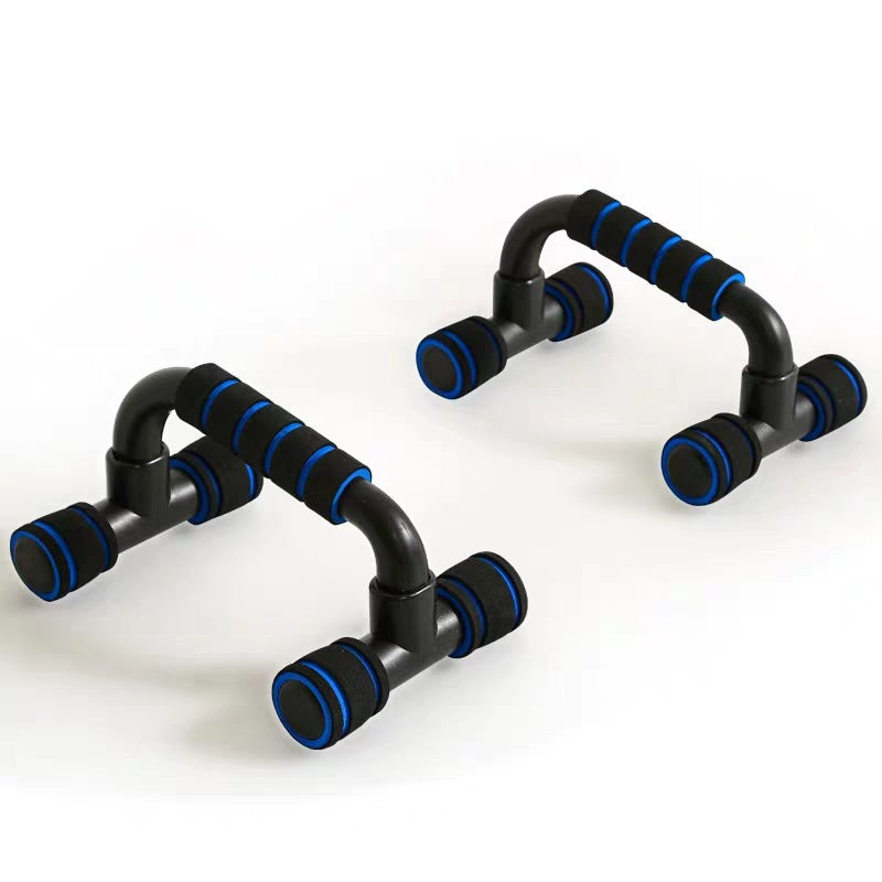 HighPeak PalmGrip™ push-up bars with black and blue textured foam handles and stable tri-base design on white background