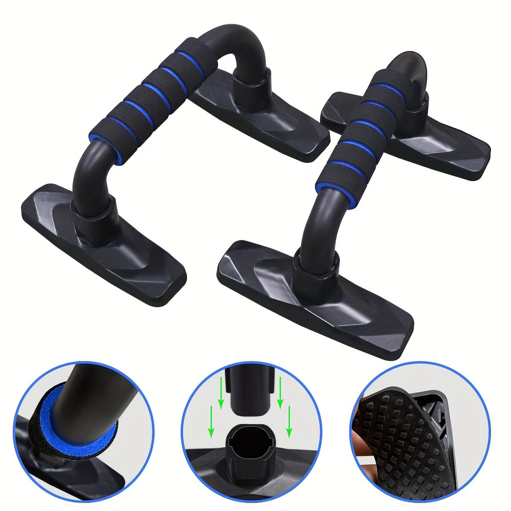 PalmGrip™ push-up bars in black with blue foam grips, featuring ergonomic non-slip handles and stable tri-base design by HighPeak