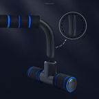PalmGrip™ Push-Up Bars in black with blue foam grips showing ergonomic design and stable tri-base construction