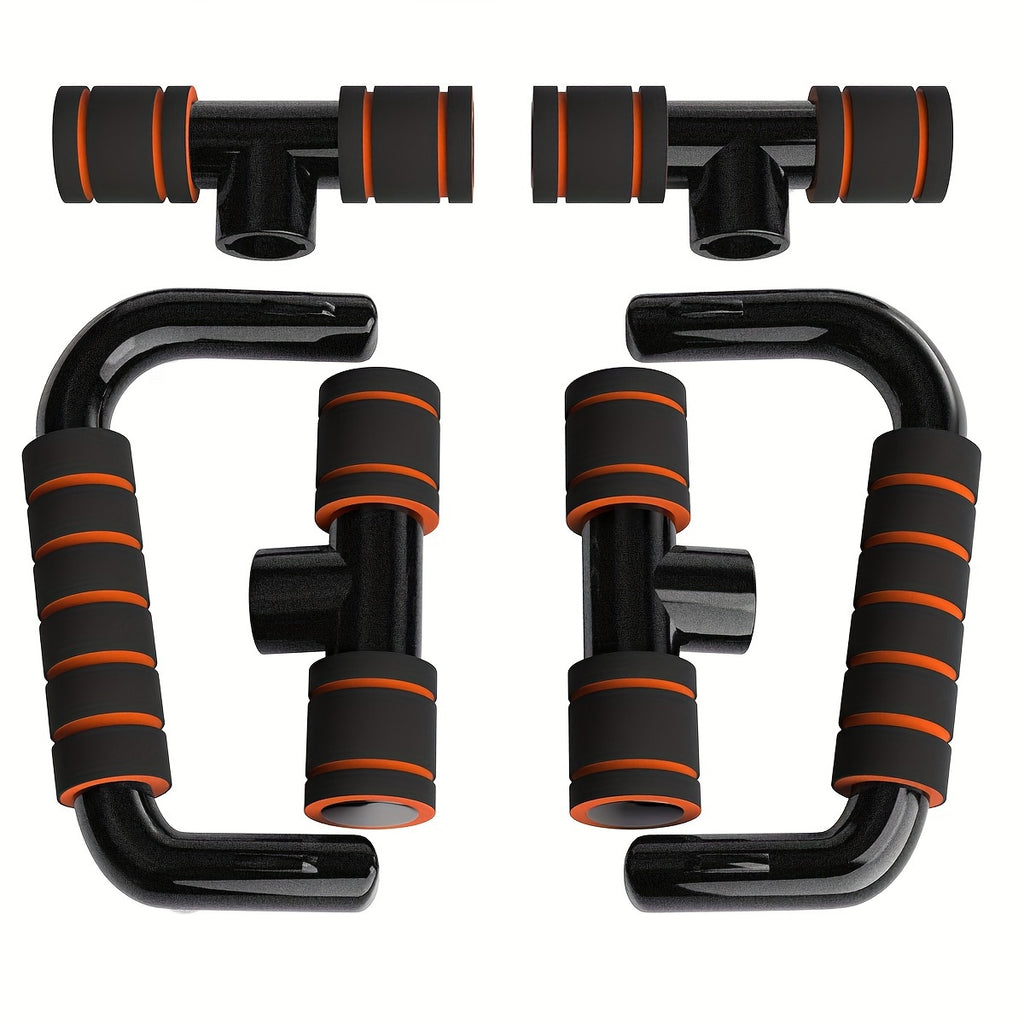 PalmGrip™ push-up bars in black with orange foam grips, ergonomic design by HighPeak for stable, comfortable workouts.
