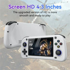 HighPeak PlayVault retro gaming console in white with 4.3-inch HD display and ergonomic controls shown against light background