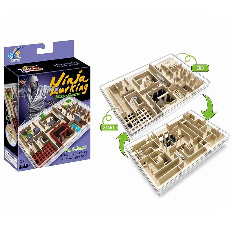 HighPeak Pocket Ninja Maze™ handheld 3D labyrinth puzzle game with beige pathways and transparent case - brain teaser challenge