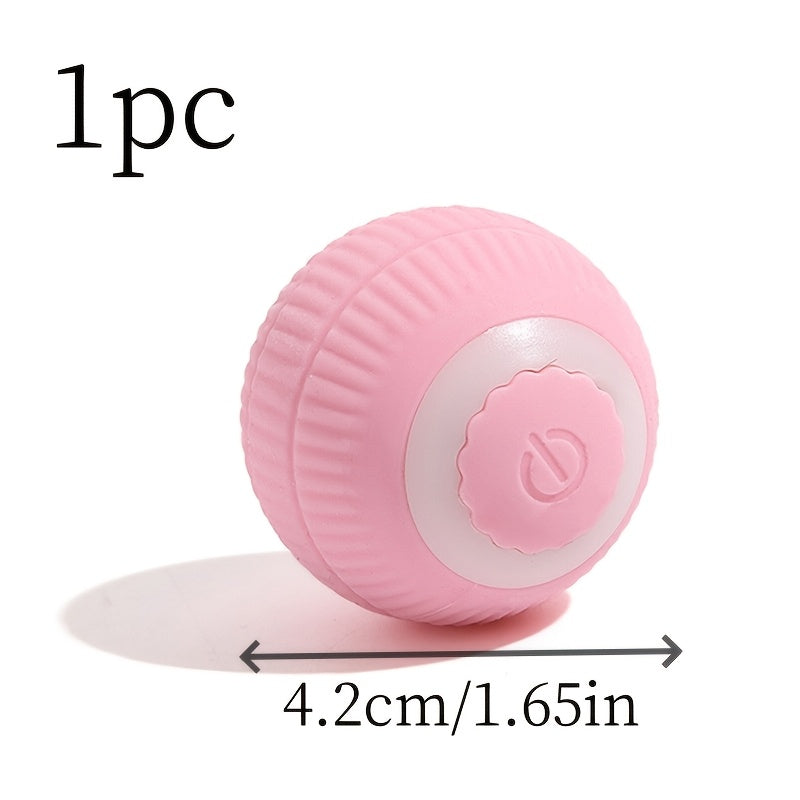 HighPeak PounceBall smart cat toy in pink and white, showing textured surface and power button - interactive pet play ball