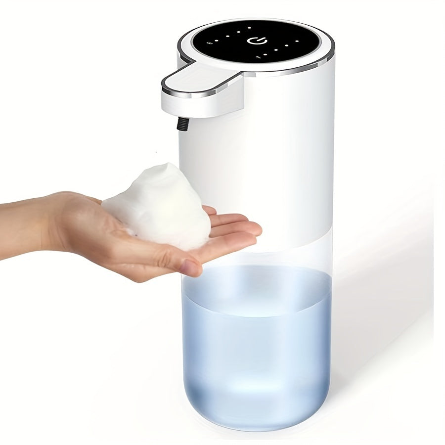 HighPeak PureTouch automatic soap dispenser in white dispensing foam soap into palm - touchless bathroom hygiene