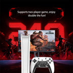Infinite Retro Game Pack featuring white console and controller with two-player game support on a large monitor display
