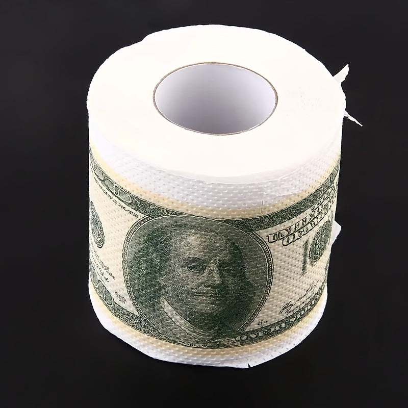 HighPeak RichRoll toilet paper with $100 bill print design displayed on black background - novelty bathroom decor