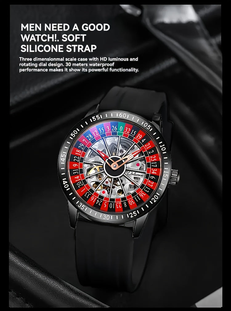 HighPeak RouletteX Watch with roulette-style rotating dial, black silicone strap, and luminous red numbers on display