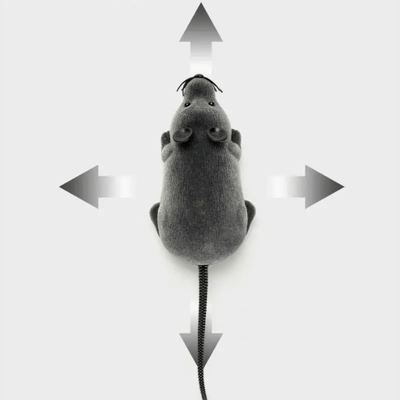 HighPeak ScamperBot remote-control mouse toy in grey with directional movement arrows - interactive pet play design