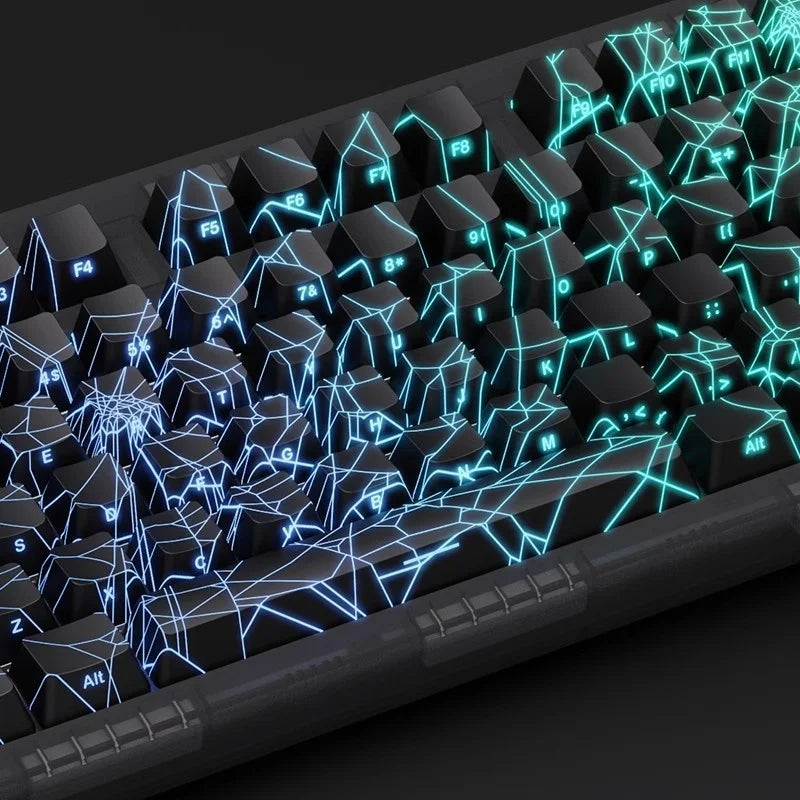 HighPeak Shockwave Keyboard featuring blue and teal reactive lighting effect on black mechanical keys in dynamic wave pattern