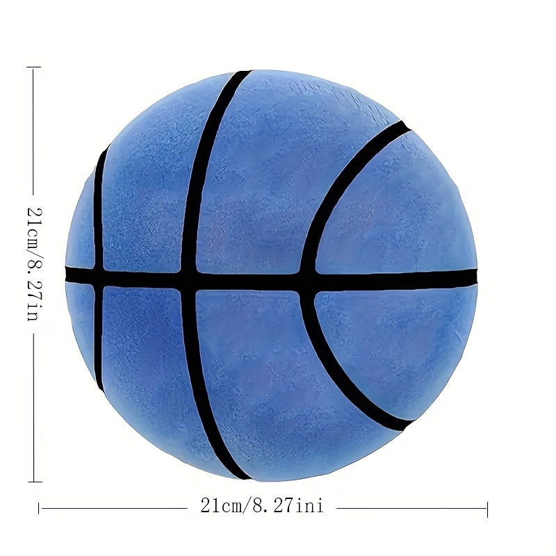 HighPeak Silent Basketball in bright blue with black seams - soft TPU material shown with product dimensions