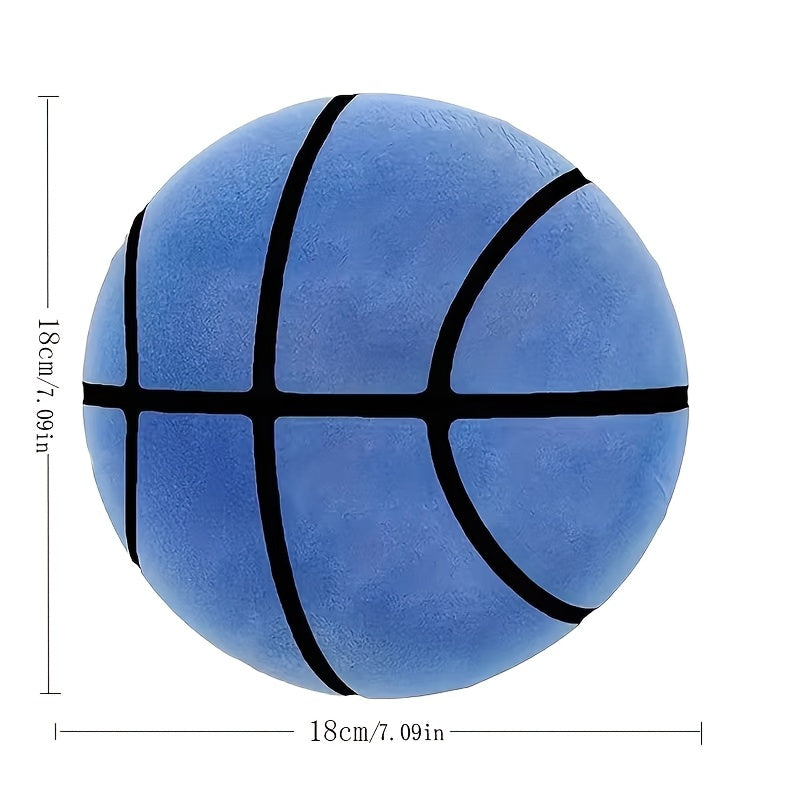 HighPeak Silent Basketball in bright blue with classic black seams - indoor soundless training ball with size measurements