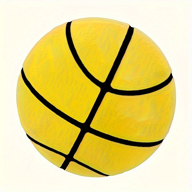 HighPeak Silent Basketball in bright yellow with classic black seams - indoor quiet play basketball on white background