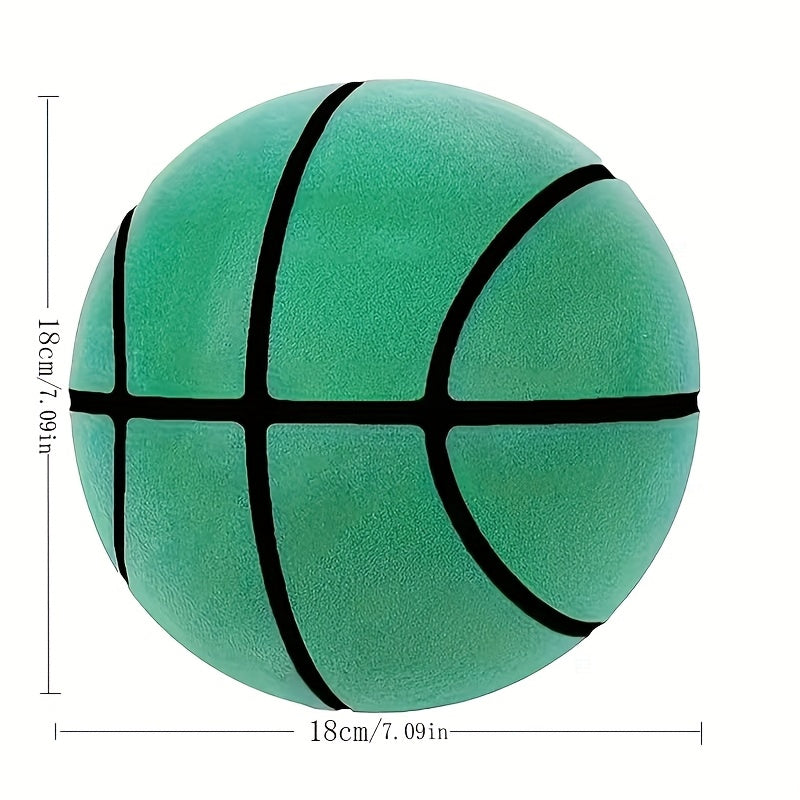 HighPeak Silent Basketball in mint green color with classic black seams - indoor noise-reducing sports ball with measurements