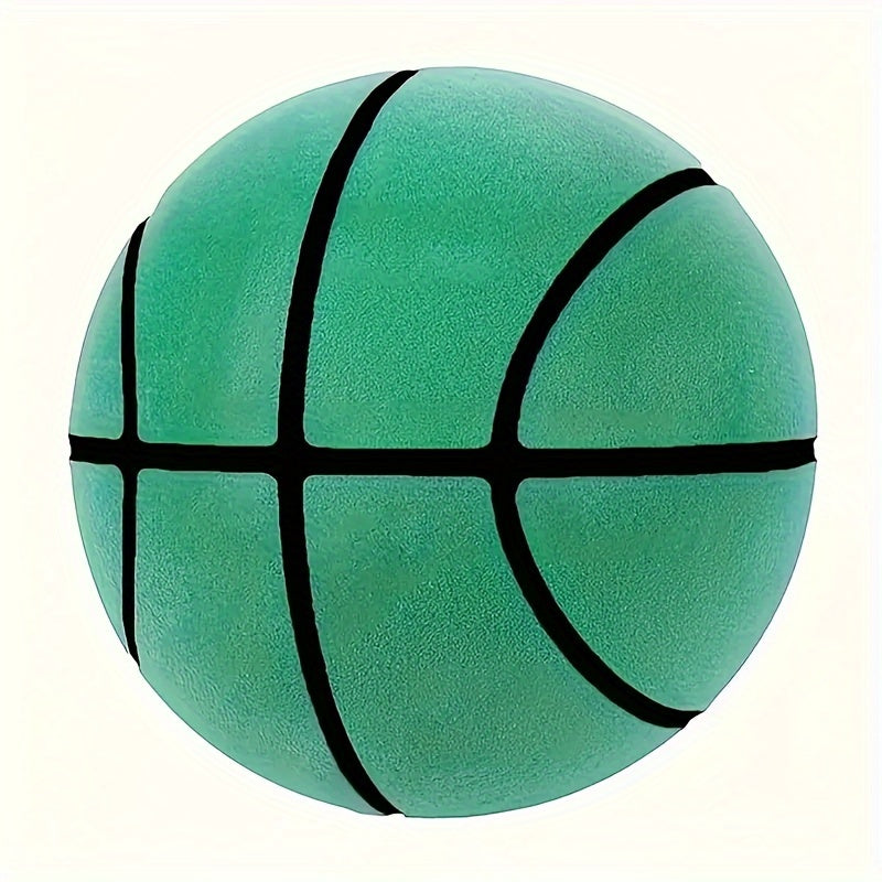 HighPeak Silent Basketball in vibrant green with classic black seams - noise-reducing indoor training ball on white background
