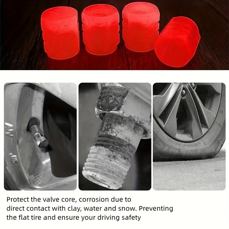 HighPeak TireValve glow-in-dark red silicone valve caps displaying bright illumination with tire valve protection demonstration