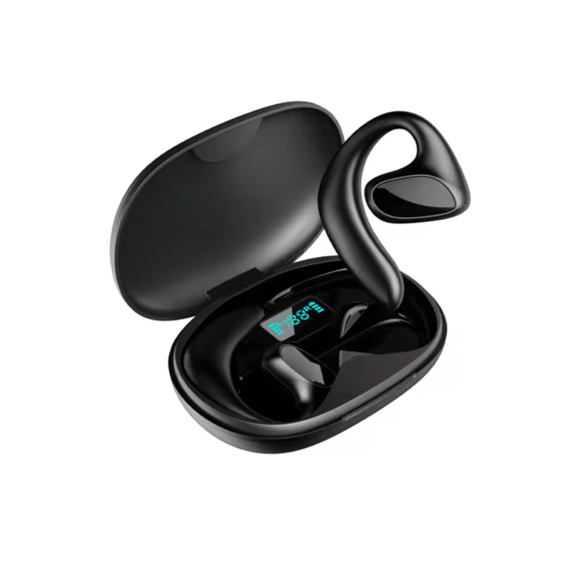 HighPeak Translation Pods in sleek black with charging case, LED display, and ear hooks for secure wireless translation