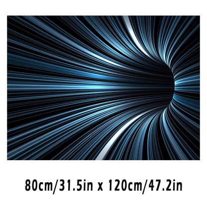 HighPeak VoidVortex 3D illusion rug featuring swirling blue and black vortex pattern creating dramatic optical depth effect