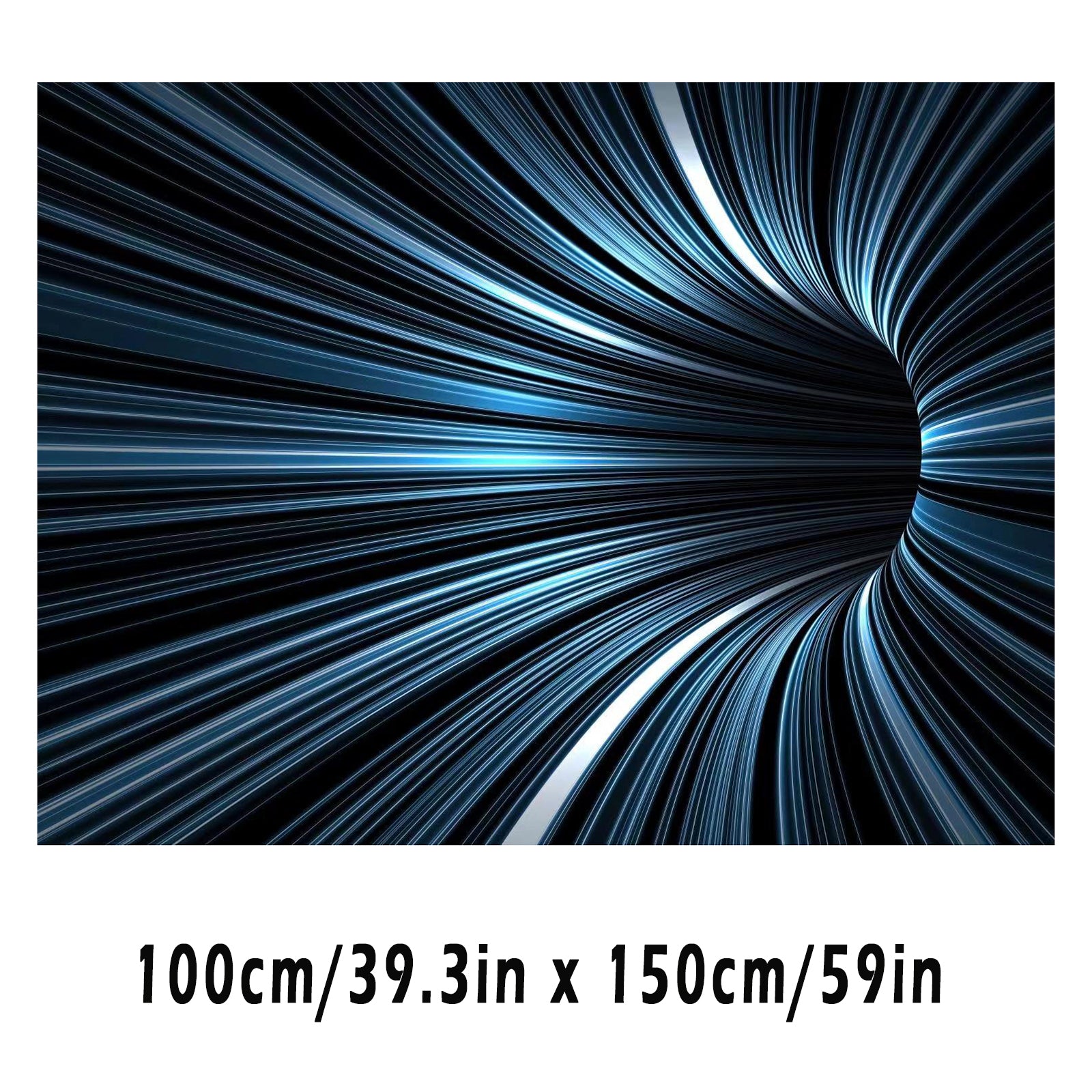 HighPeak VoidVortex 3D illusion rug with blue spiraling tunnel effect creating optical depth on black background - modern decor