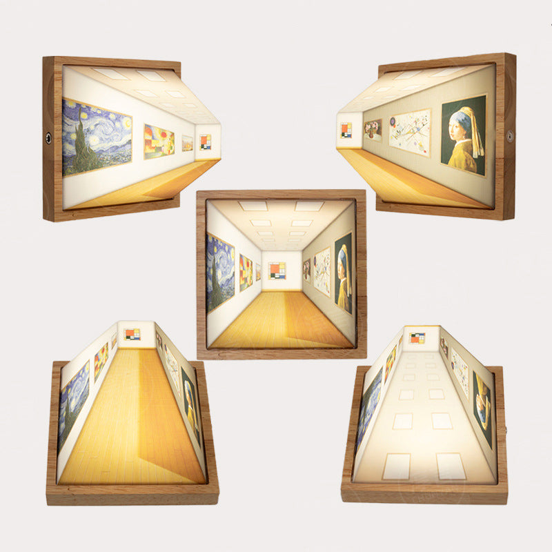 HighPeak Wallusion 3D art gallery illusion frames in wooden finish showcasing famous paintings in perspective hallway views