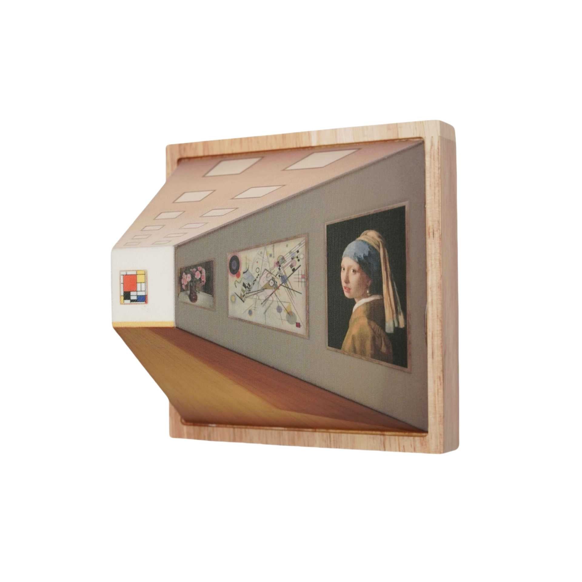 HighPeak Wallusion 3D optical illusion frame displaying classic artworks in wooden geometric gallery-style display box