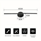 HoloFrame 3D Projection AirAura dimensions diagram showing 40cm width, 3cm height, with installation icons and specifications