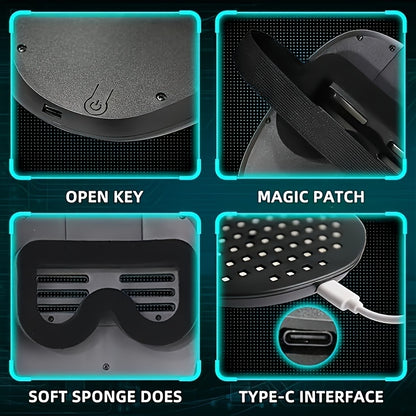 Infinity LED Face Mask features with power button, magic patch, soft sponge padding and USB-C charging port in turquoise frame