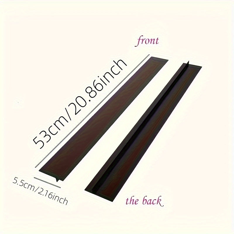 Kitchen Gap Guard silicone covers in brown, showing front and back dimensions - 53cm length stove counter gap protectors