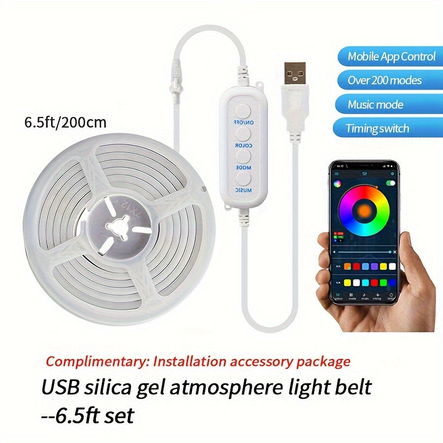 LED Lights Flex Edition USB strip with mobile app control, 6.5ft white flexible light strip featuring 200 modes and music sync capability