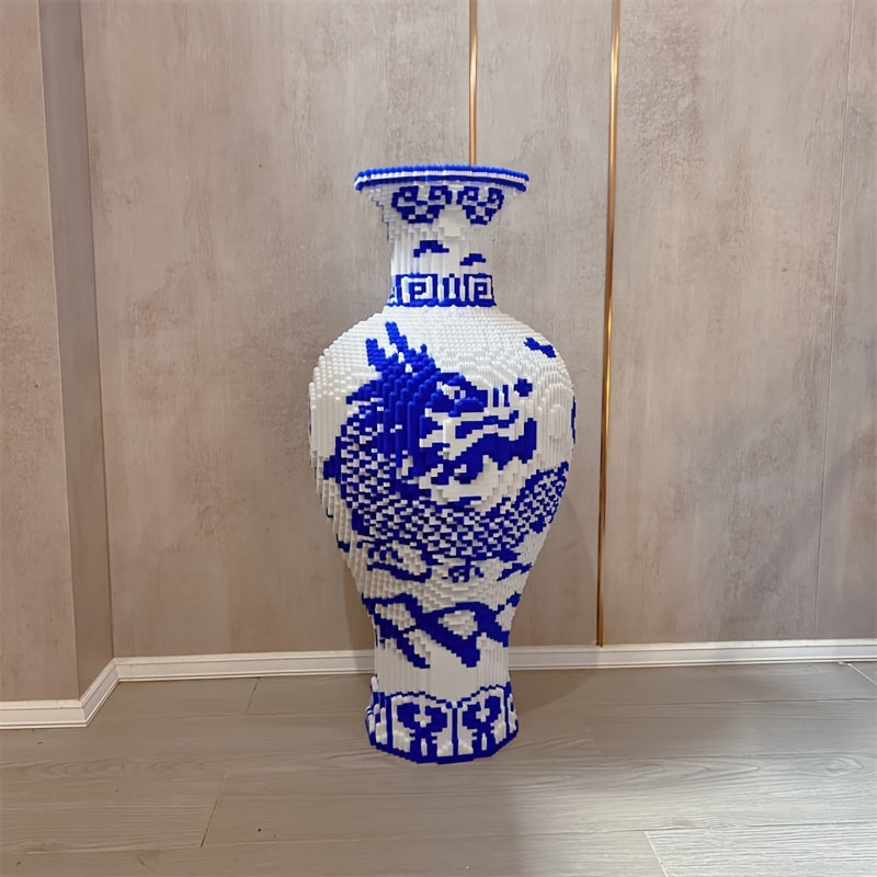 LegacyVase model kit displayed in white and blue porcelain design featuring traditional dragon pattern and geometric details