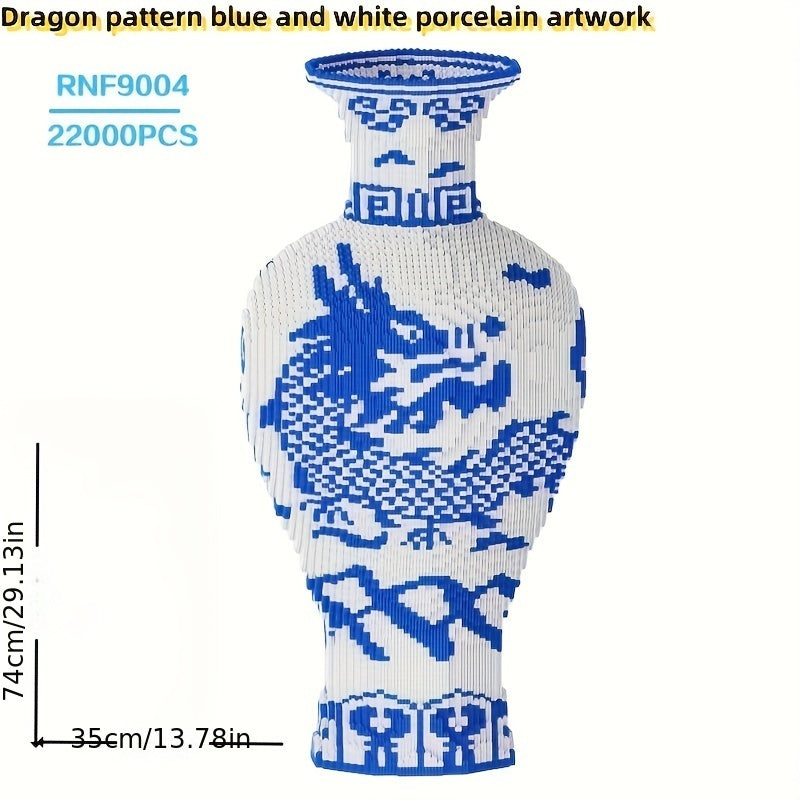 LegacyVase traditional blue and white porcelain model kit featuring dragon design with detailed dimensions and scale pattern