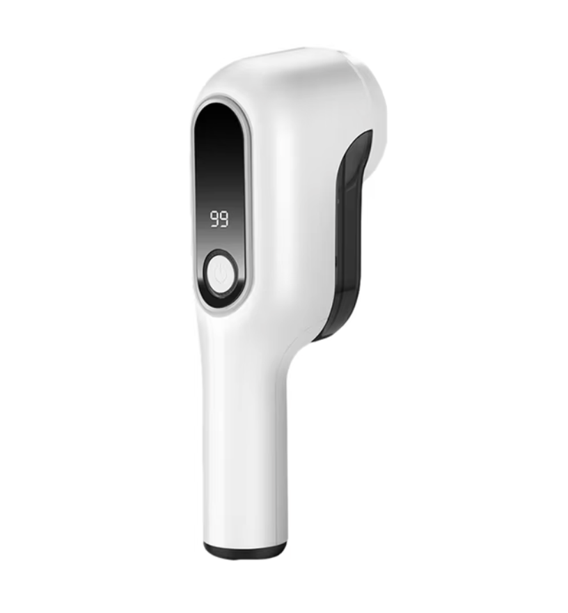 LintBuster Pro handheld lint remover in white with digital display and ergonomic handle against white background