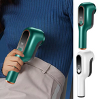 LintBuster Pro portable lint remover with 6-tooth blade and dual speed settings shown in white on wooden surface
