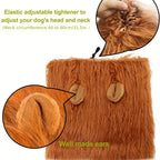 Lion Mane Dog Costume with adjustable brown furry mane, detailed ears and elastic tightener for secure fit - plush pet costume