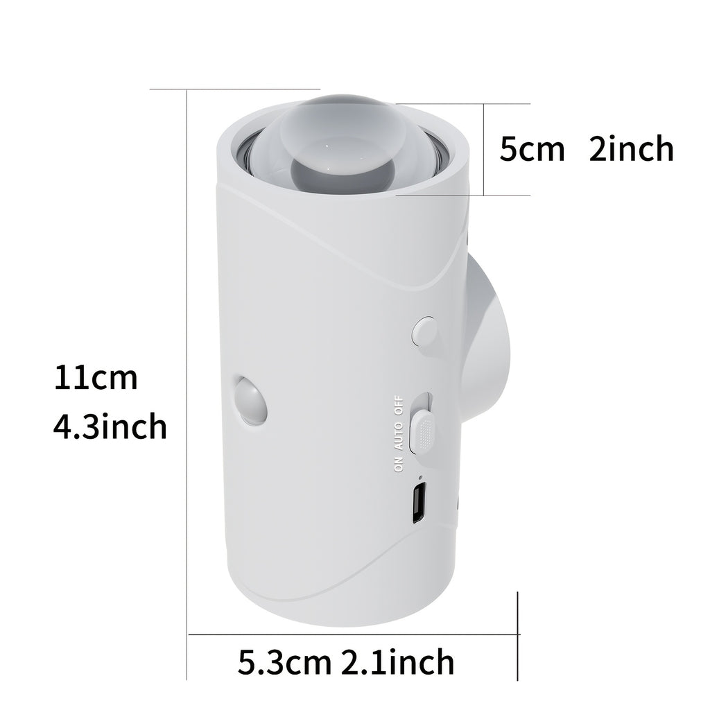 LumeGlow motion-sensing smart light in white, cylindrical design with USB port and control buttons - modern home lighting