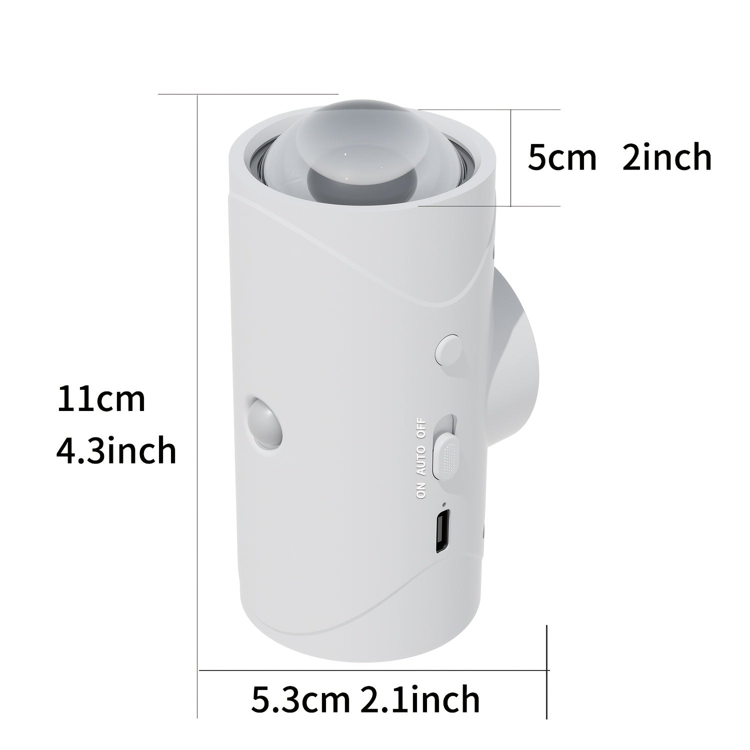 LumeGlow motion-sensing smart light in white, cylindrical design with USB port and control buttons - modern home lighting