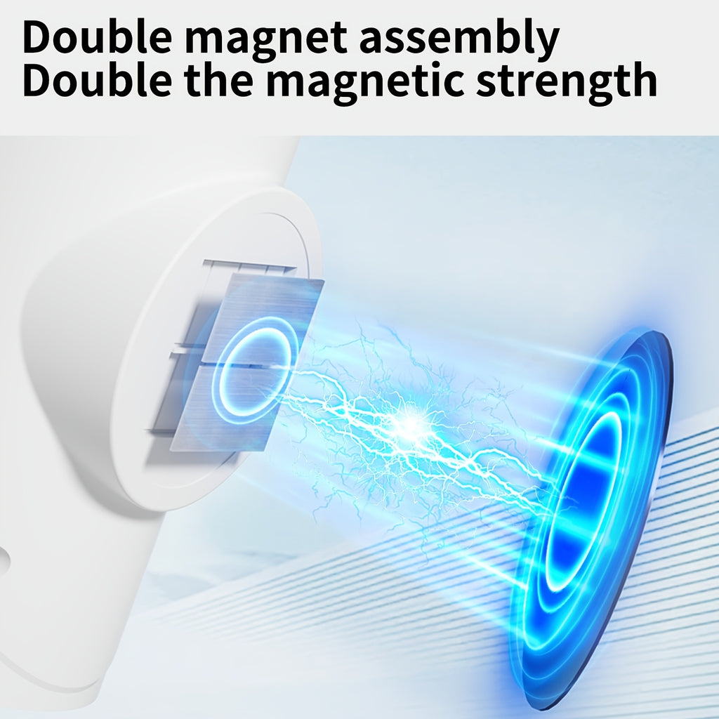 LumeGlow motion sensor light with double magnet assembly showing blue illumination and magnetic mounting system