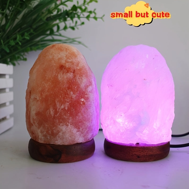 LumiStone Himalayan salt lamp with natural pink glow and wooden base, displayed next to unlit lamp in home decor setting