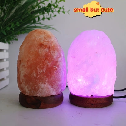 LumiStone Himalayan salt lamp with natural pink glow and wooden base, displayed next to unlit lamp in home decor setting