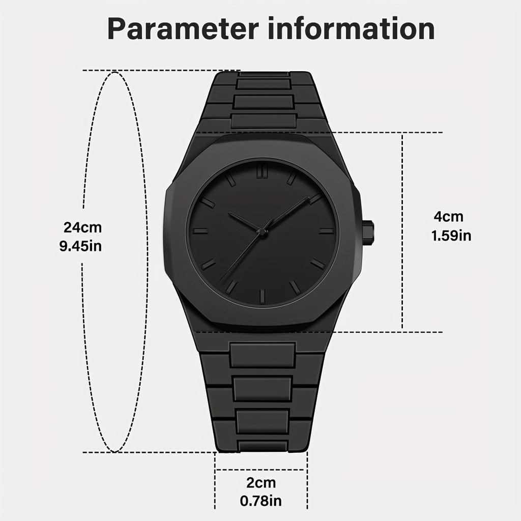 Midnight Phantom watch technical diagram showing matte black design with 24cm band and 4cm case dimensions