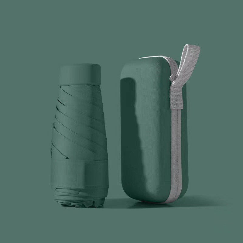 Mini Pocket Umbrella in forest green with protective case - compact foldable travel umbrella with carrying strap