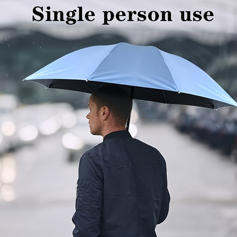 Mini Pocket Umbrella in light blue shown protecting individual from rain, compact foldable design with sleek modern look