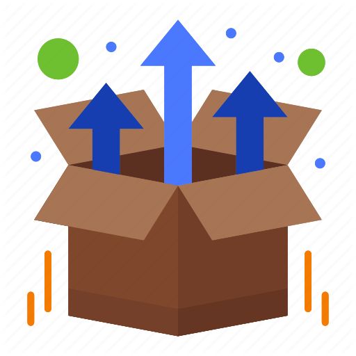 Movie Screen & Bag Bundle shown as open brown box with blue upward arrows, green dots and orange accents - popular bundle pack