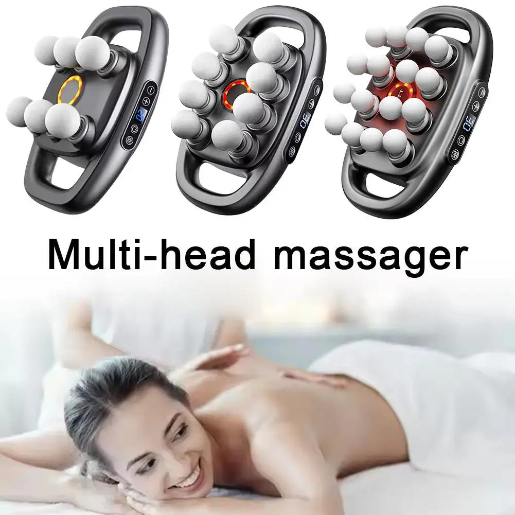 HighPeak DeepRelief™ Multi-Head Body Massager in black with 6, 8, and 12 heads shown for deep tissue muscle relief.