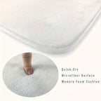 Ocean Bliss anti-fatigue mat featuring quick-dry microfiber surface and memory foam cushion demonstrated with foot pressure test