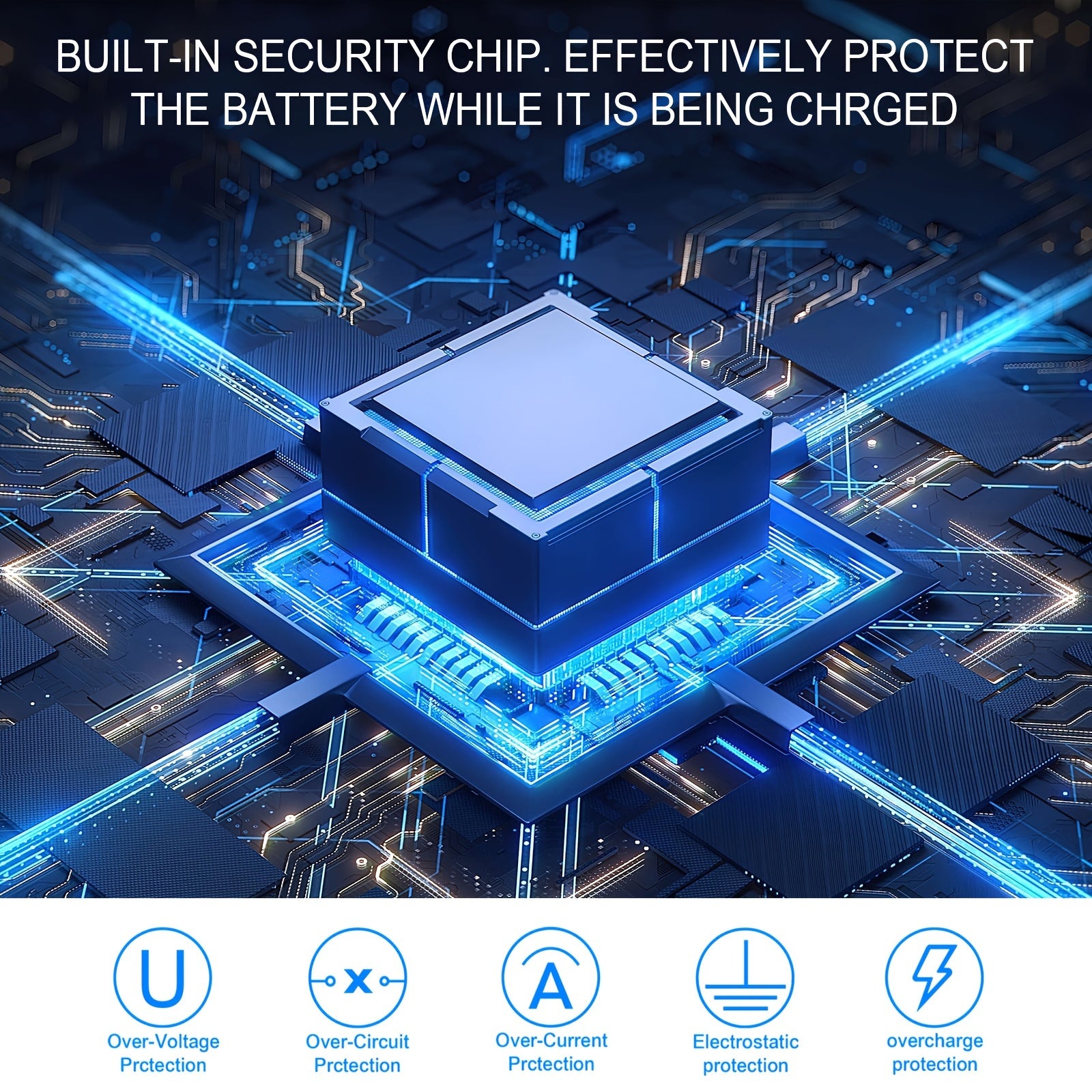 P5 ChargeDock security chip with blue circuit paths and protective charging features - wireless gaming controller charger