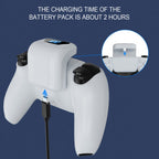 P5 ChargeDock wireless charging station in white with LED display and USB port for PlayStation controller charging