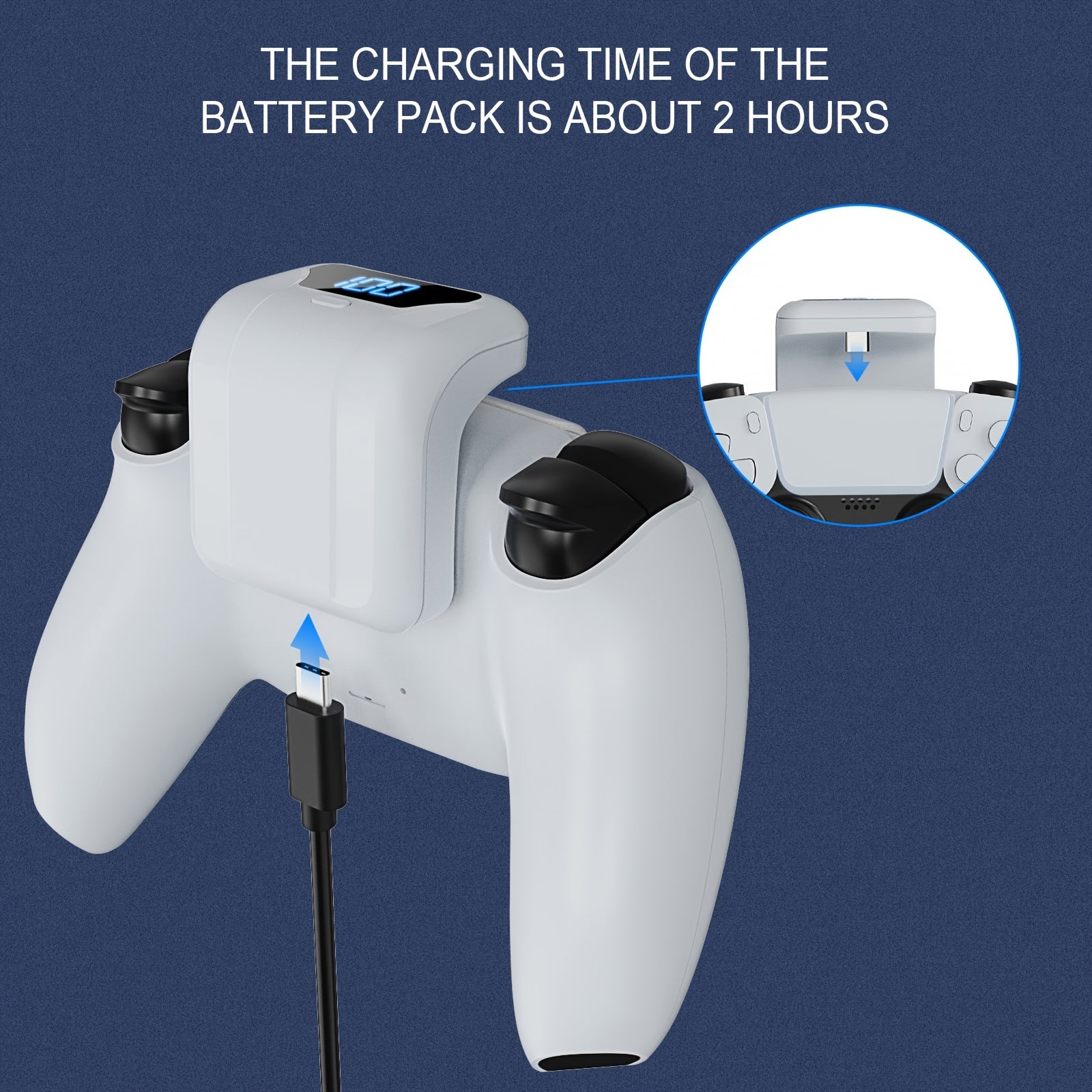 P5 ChargeDock wireless charging station in white with LED display and USB port for PlayStation controller charging