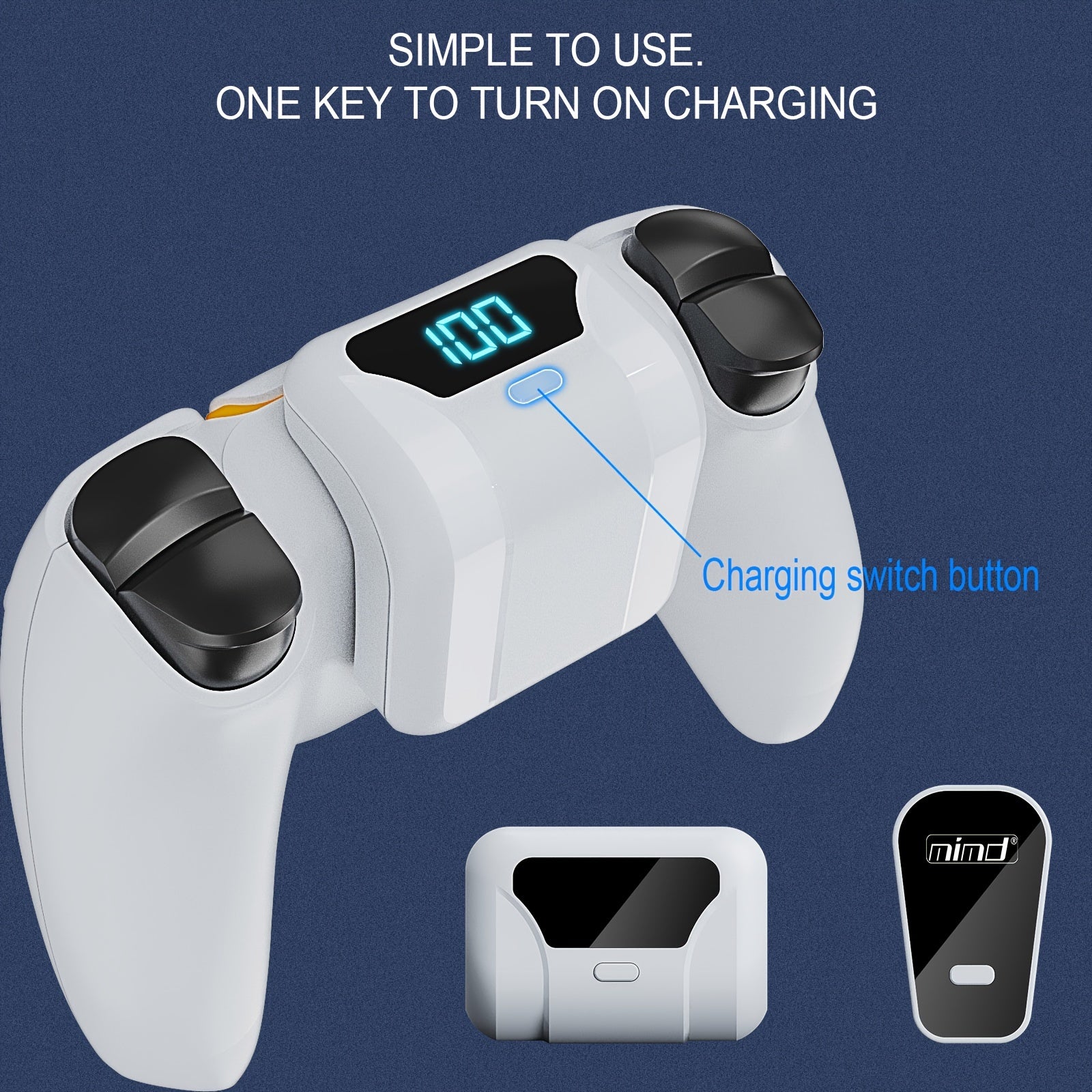 P5 ChargeDock wireless charging station with LED display and dual controller slots in white - gaming accessory setup