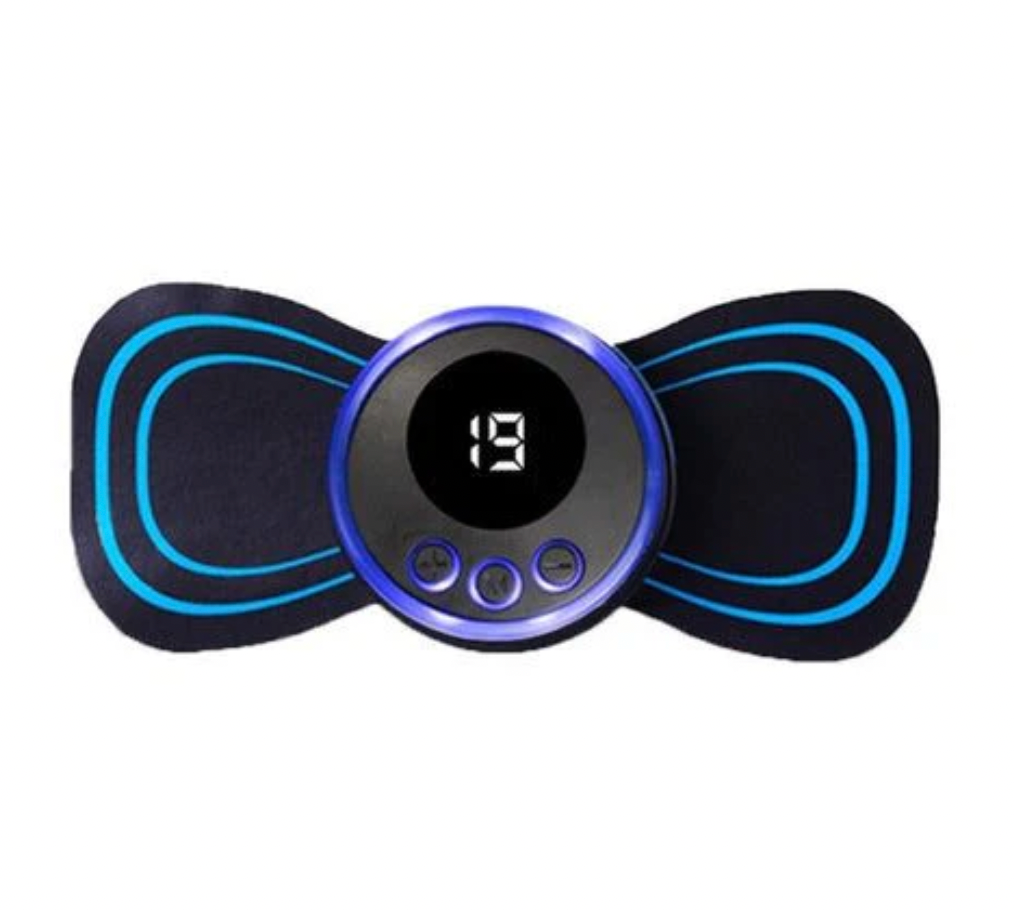 PainRelief Pro muscle stimulator with LED display, blue illuminated edges and digital controls for therapeutic massage